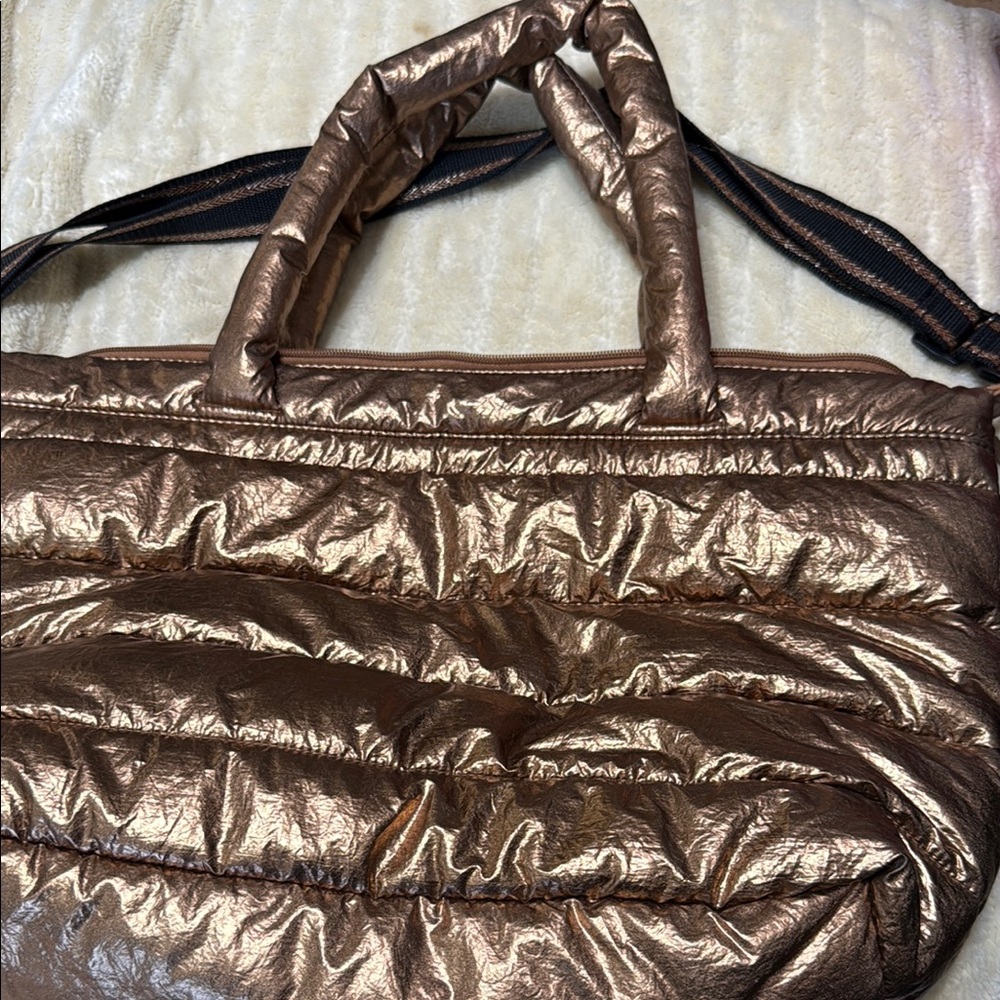 Metallic Bronze puffer Tote Bag